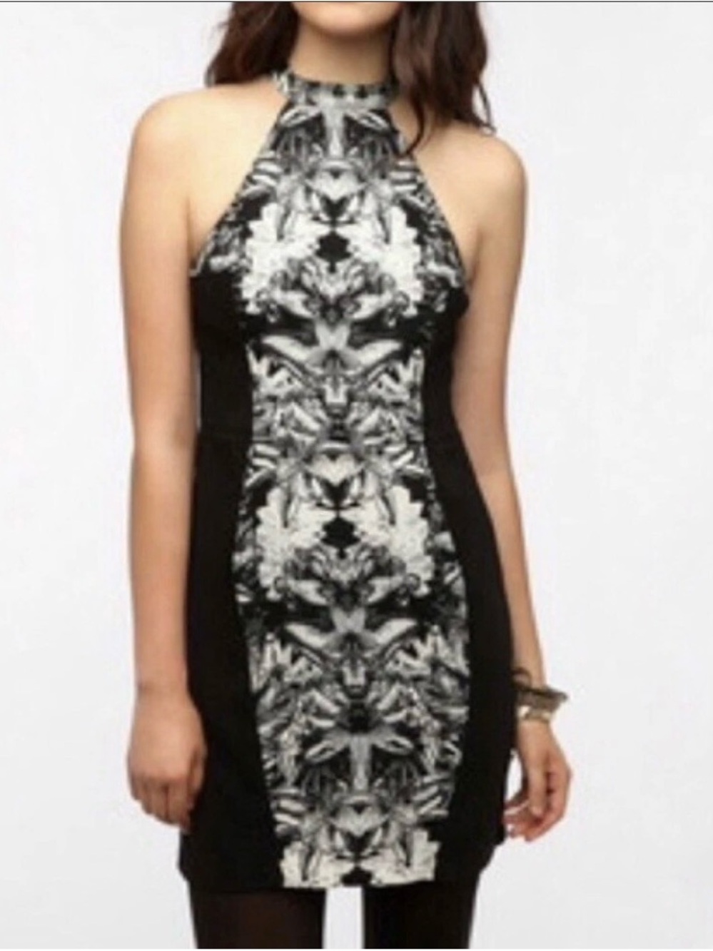 Urban Outfitters silence + noise Black & White Printed Halter Bodycon Mini Dress